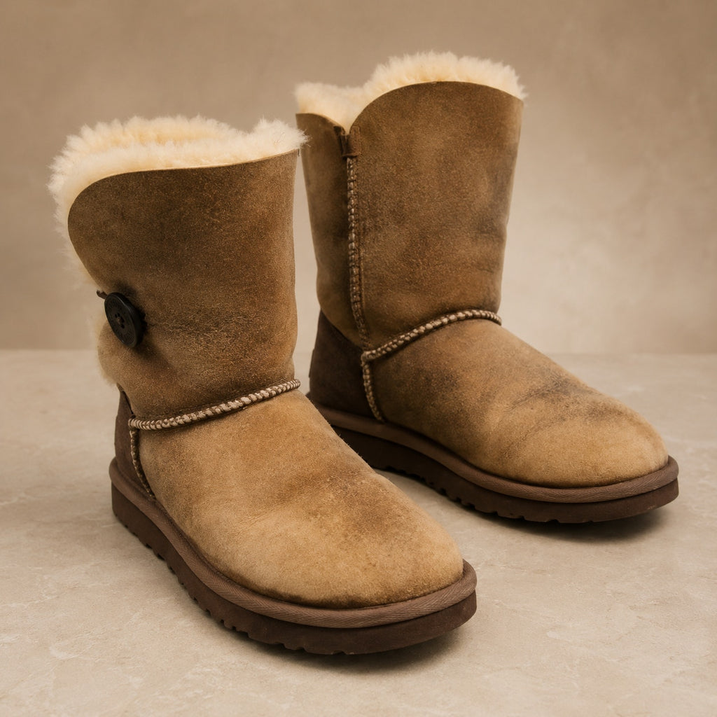 UGG Australia Bailey Button Boots Women 7 Chestnut Suede Sheepskin