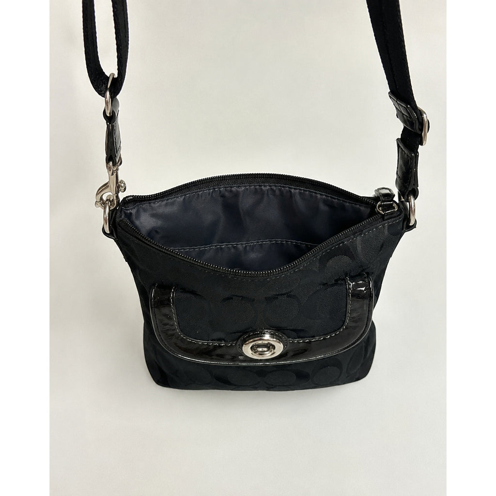 Coach Penelope Signature Jacquard Turnlock Crossbody Black Y2K