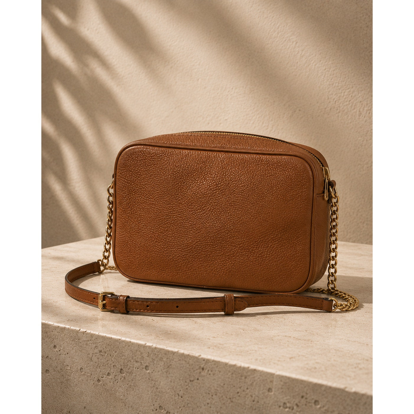 Michael Kors Brown Pebbled Leather Crossbody Bag Gold Chain