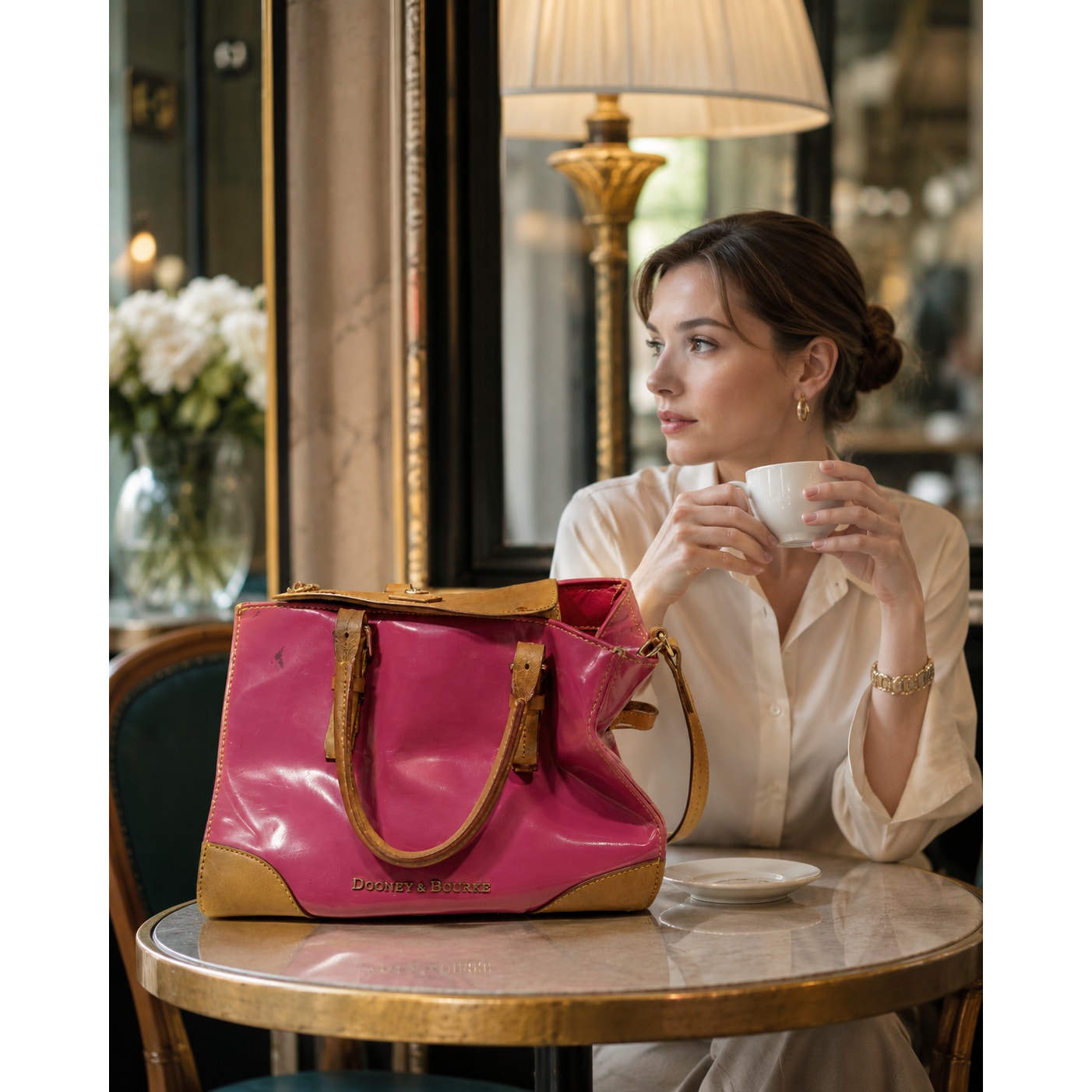 Dooney & Bourke Y2K Fuchsia Patent Leather Satchel Tote Tan Trim