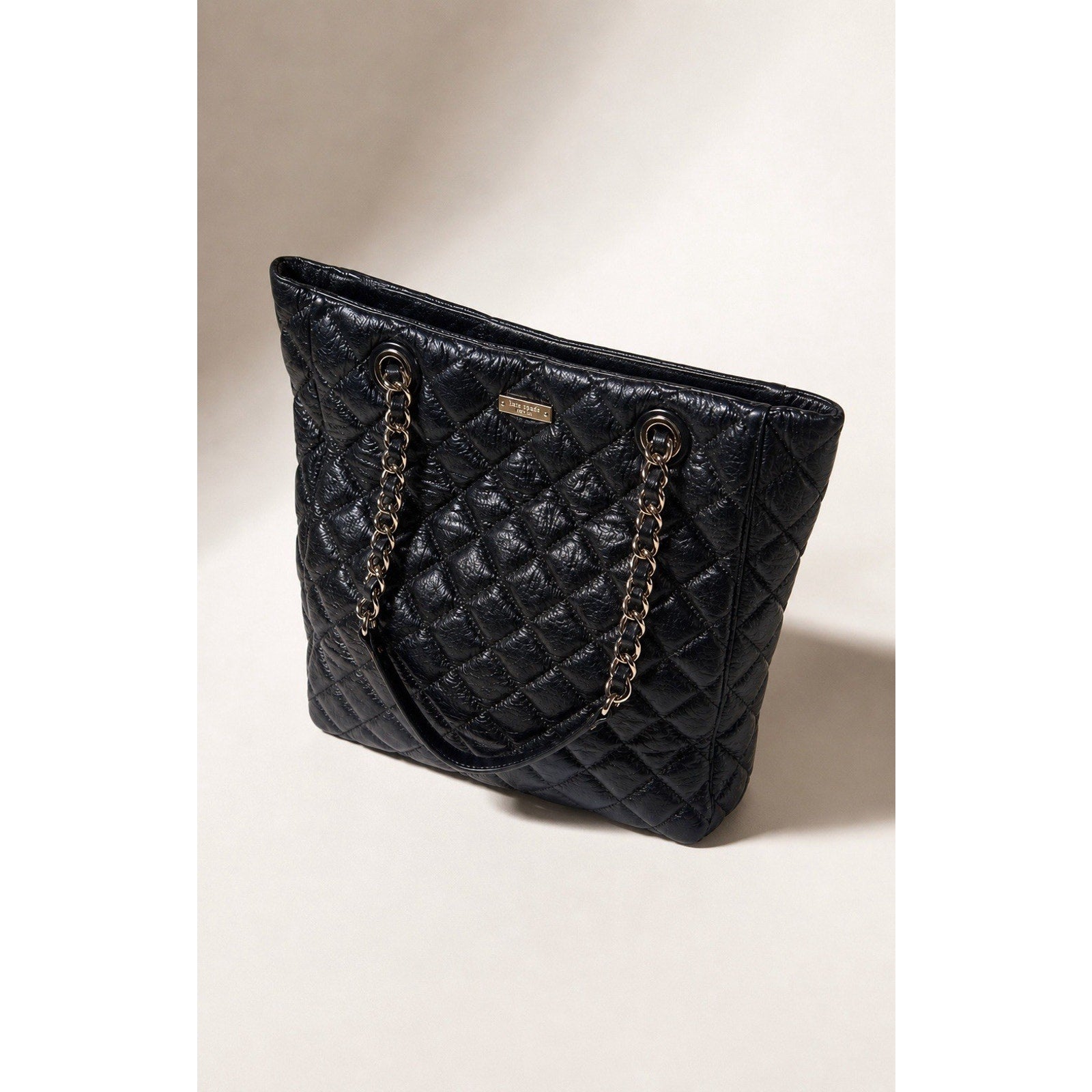Kate Spade New York Black Quilted Leather Chain Tote Bag