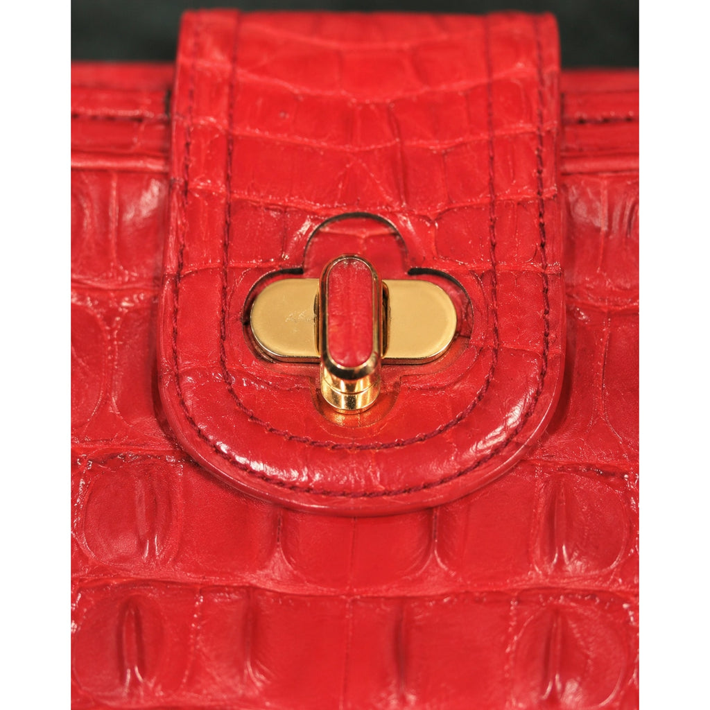 Brahmin Red Croc Embossed Leather Mini Crossbody Bag Gold Hardware