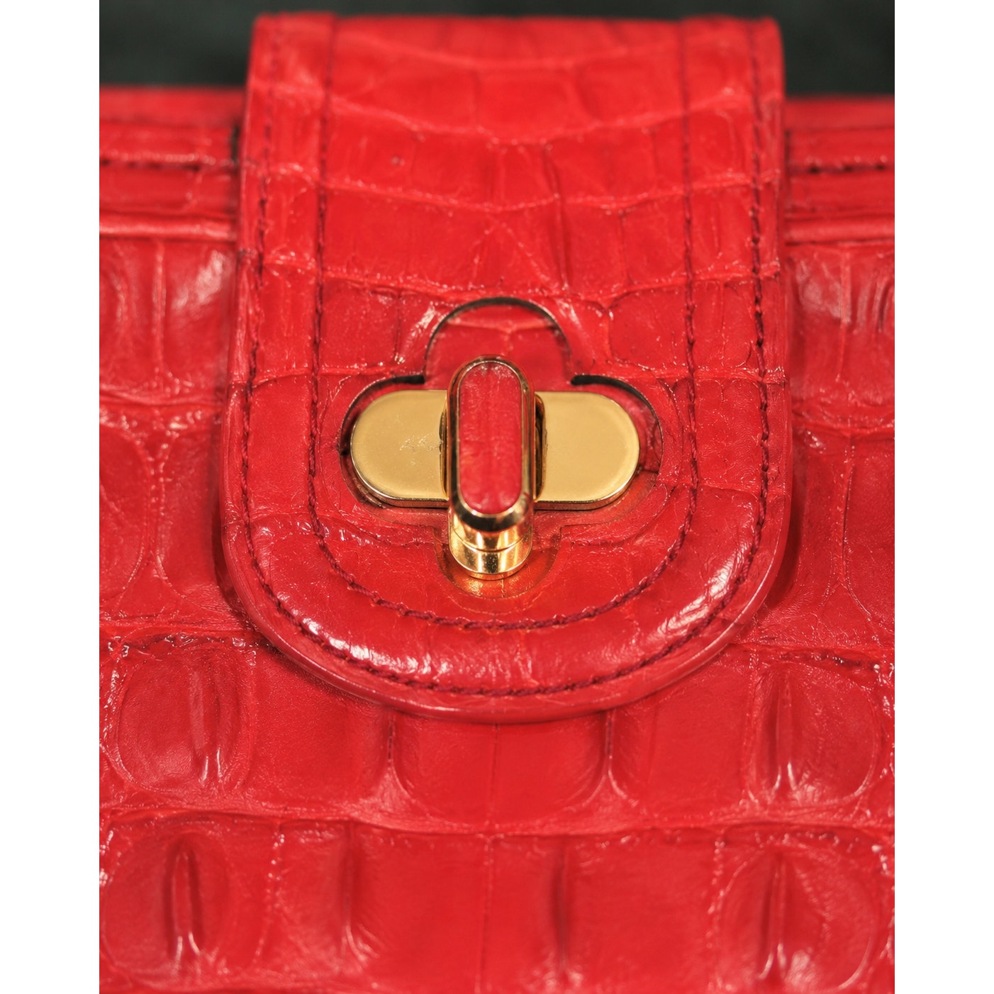 Brahmin Red Croc Embossed Leather Mini Crossbody Bag Gold Hardware