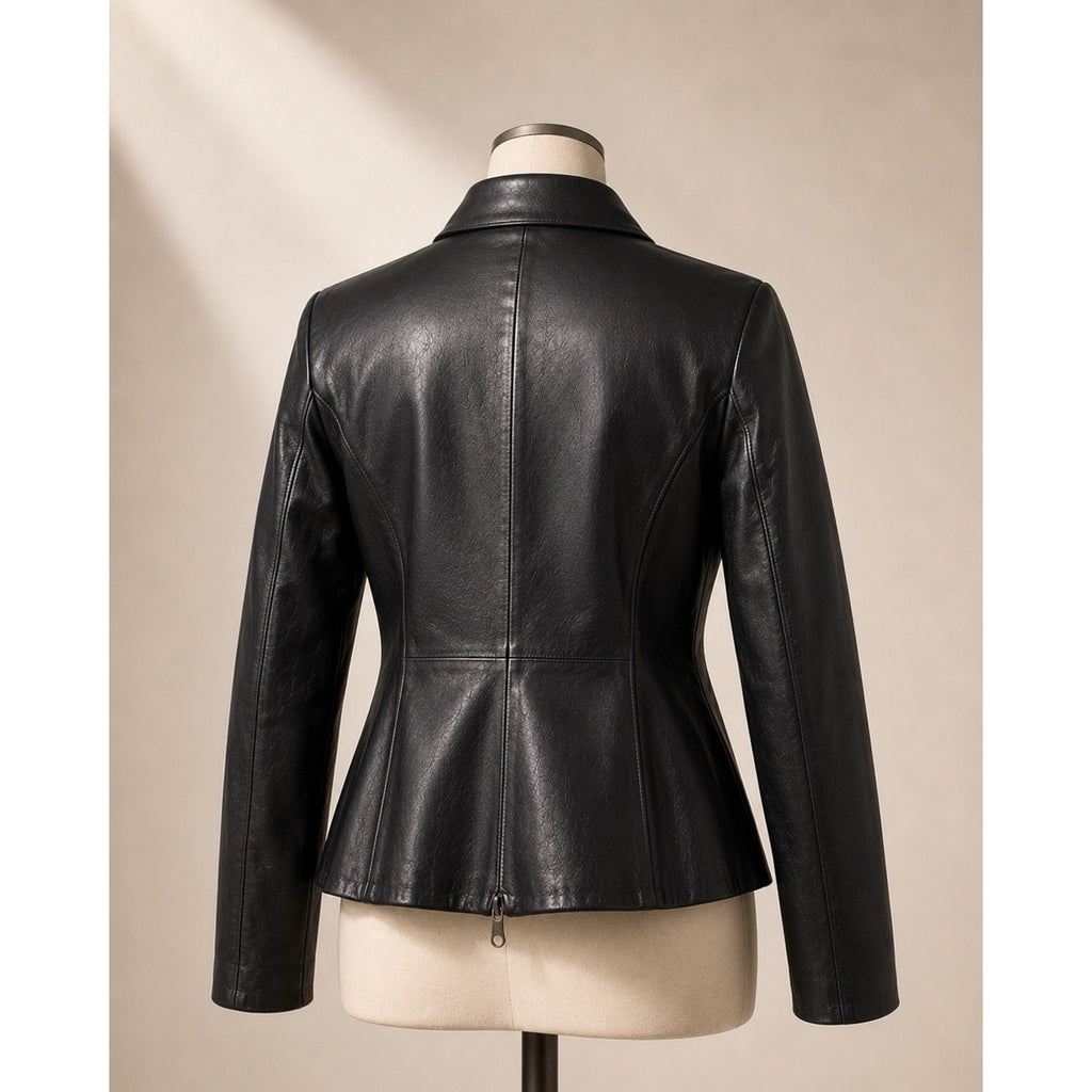 Talbots Women’s Petite 10 Black Leather Zip Jacket Career Blazer