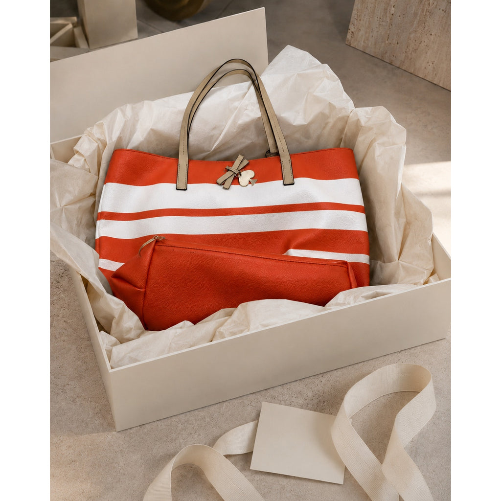 Kate Spade Hawthorne Lane Ryan Orange White Striped Tote Bag
