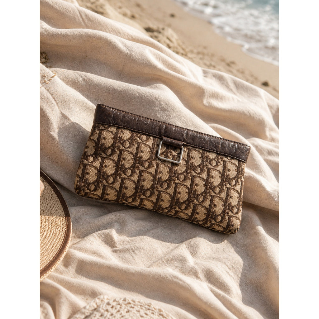 Christian Dior Vintage Trotter Monogram Canvas Clutch Bag Brown Beige