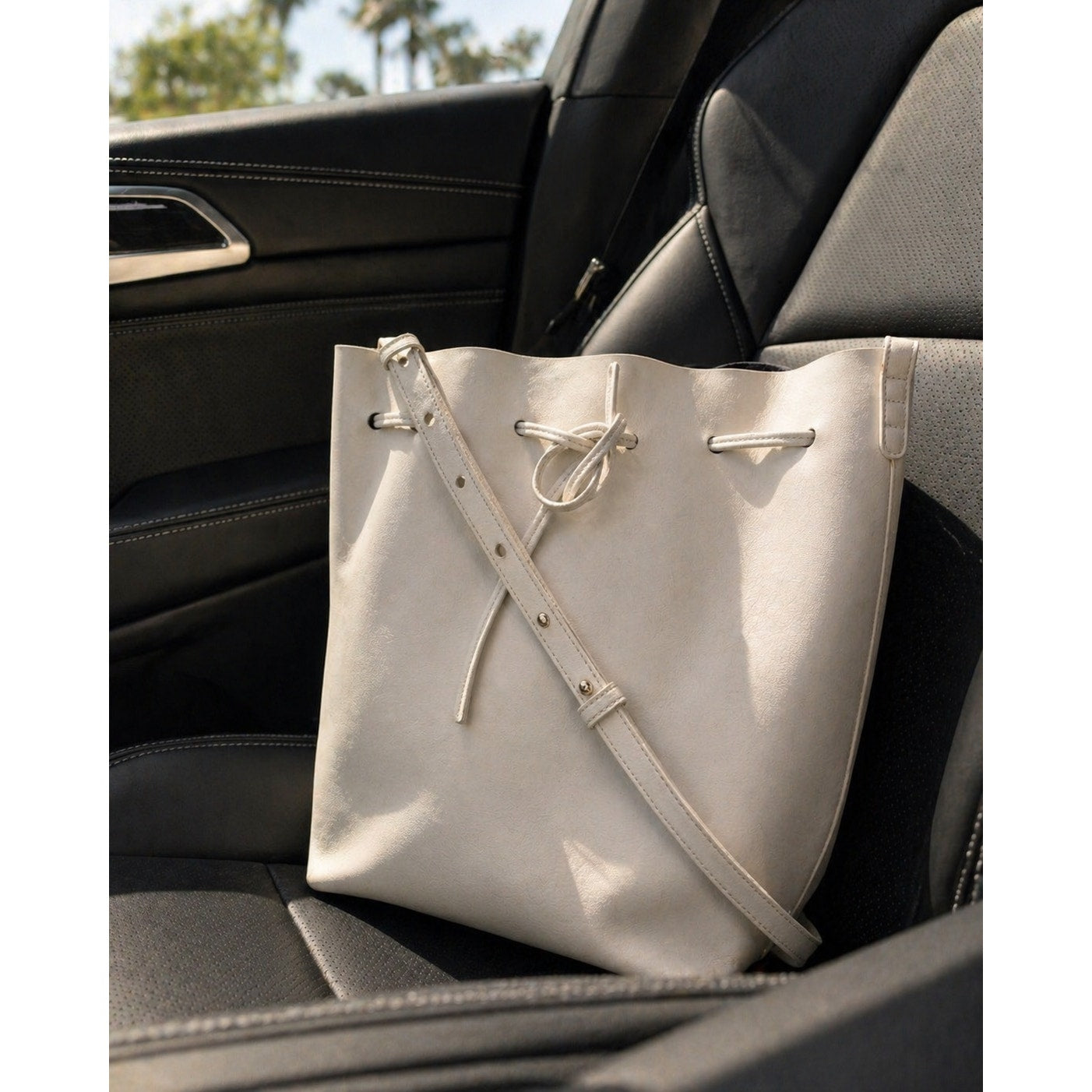 Mansur Gavriel Bucket Bag White Leather Drawstring Shoulder Crossbodyebay form