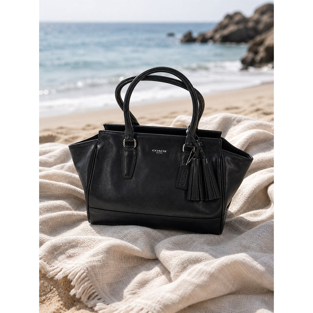 Coach Legacy Candace Black Leather Tote Bag Tassel Satchel