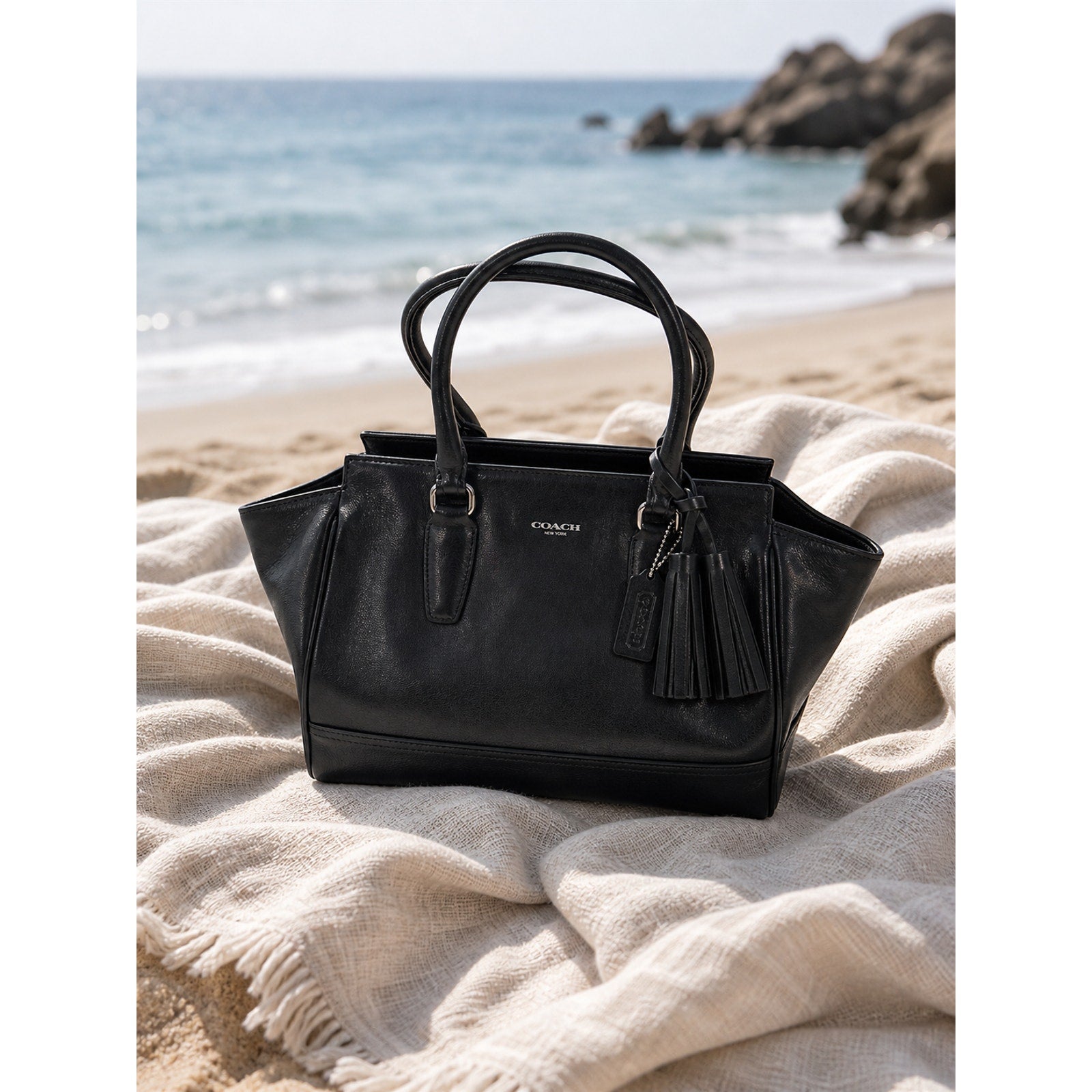 Coach Legacy Candace Black Leather Tote Bag Tassel Satchel