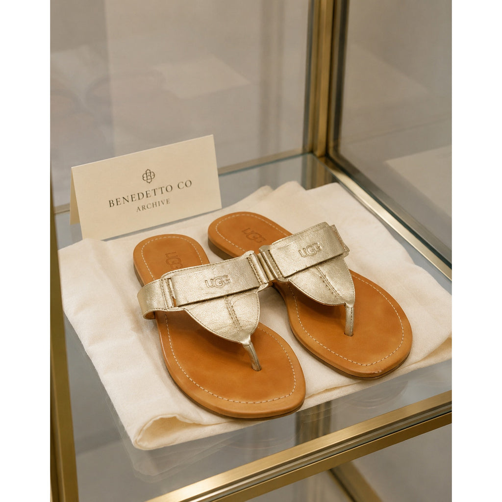 UGG Gaila Metallic Gold Thong Sandals Women's Size 7