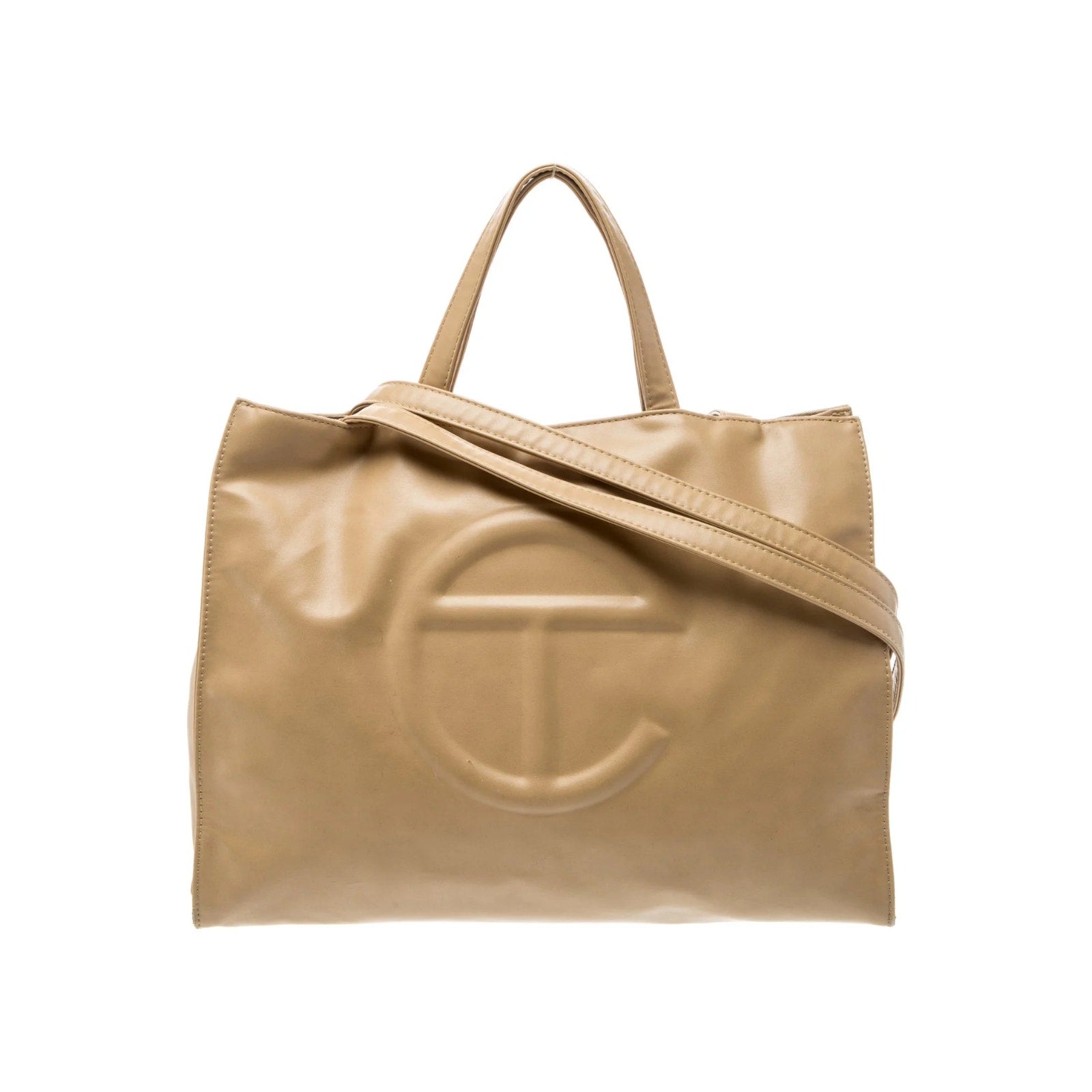 Telfar Medium Shopping Bag Tan Vegan Leather Tote Double Strap