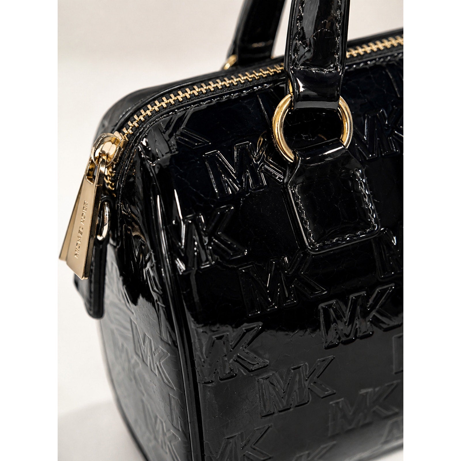 Michael Kors Mason Small Patent Leather Satchel Black Gold NWT