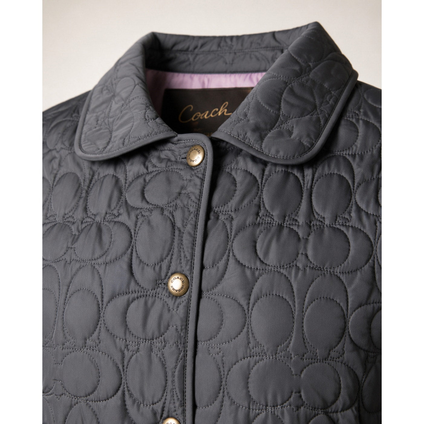Coach Gray Signature Quilted Jacket Pink Lining Women XS