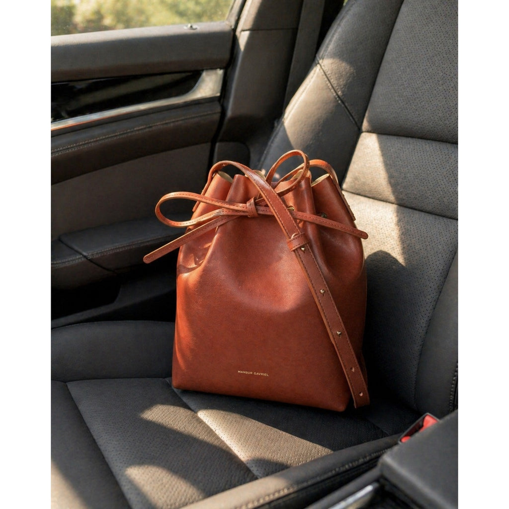 Mansur Gavriel Leather Bucket Bag Brown Drawstring Crossbody