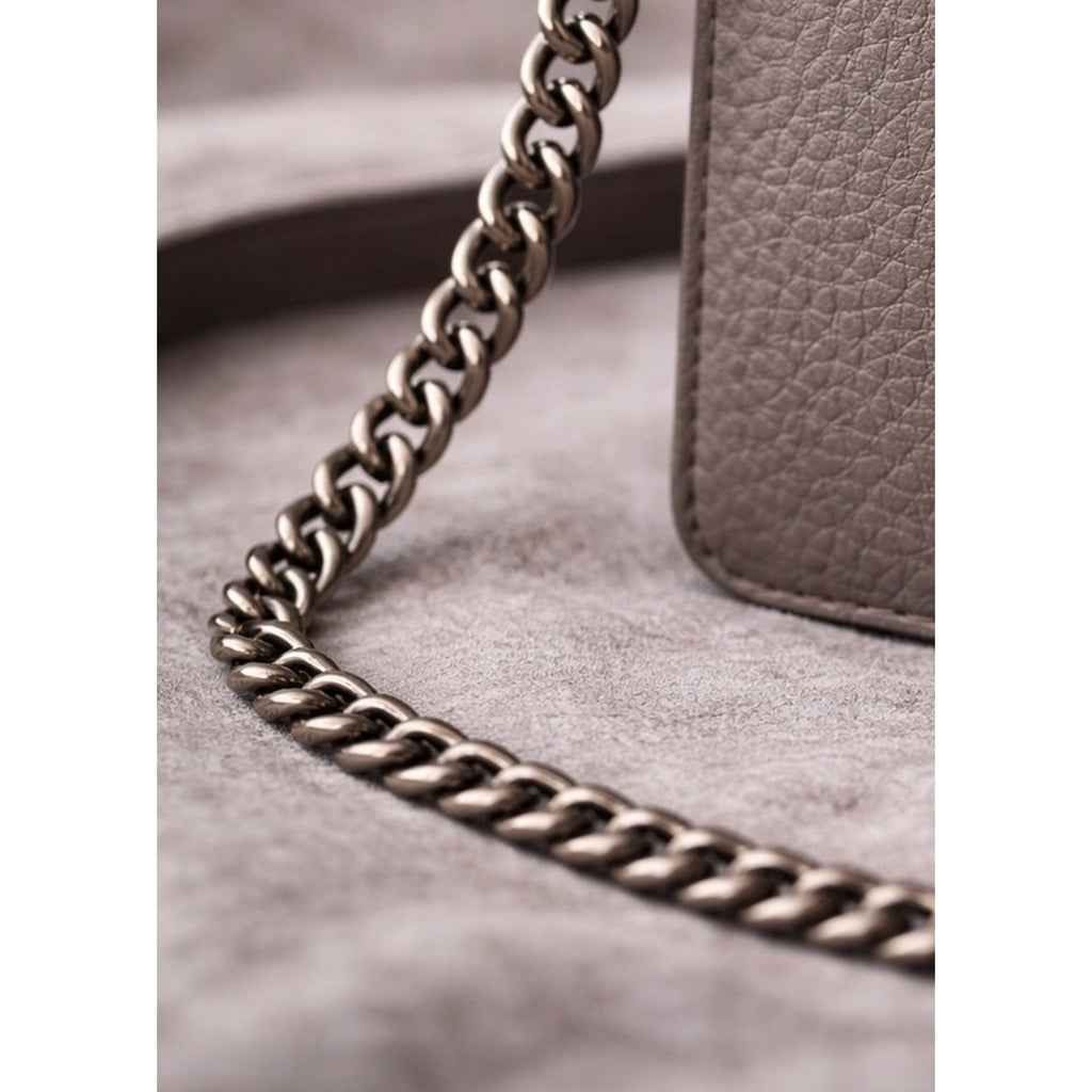 AllSaints Fetch Pebbled Leather Chain Crossbody Bag Black Matte