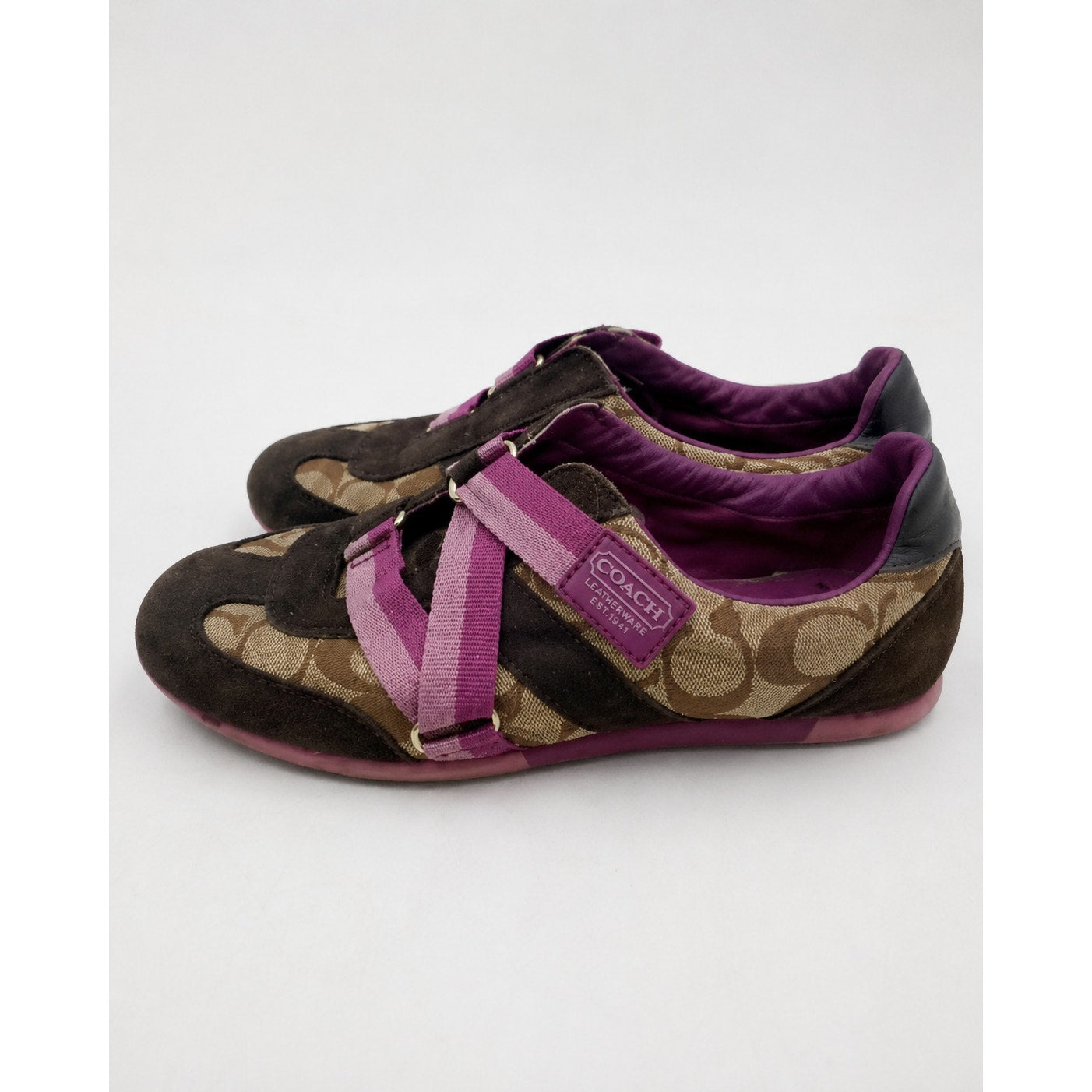 Coach Juli Mary Jane Sneakers Women 6M Brown Signature Canvas Pink Y2K