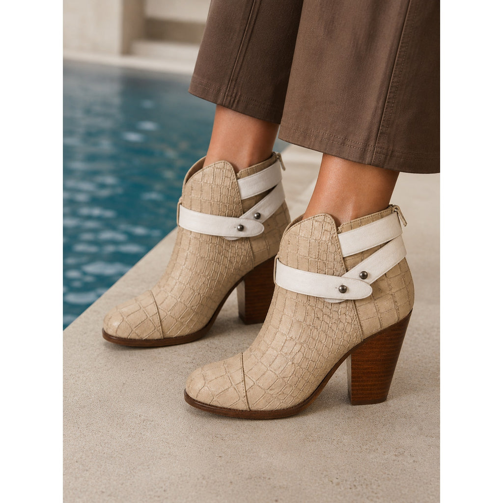 Rag & Bone Leather Ankle Boots Cream Embossed Wrap Strap Women’s 6.5