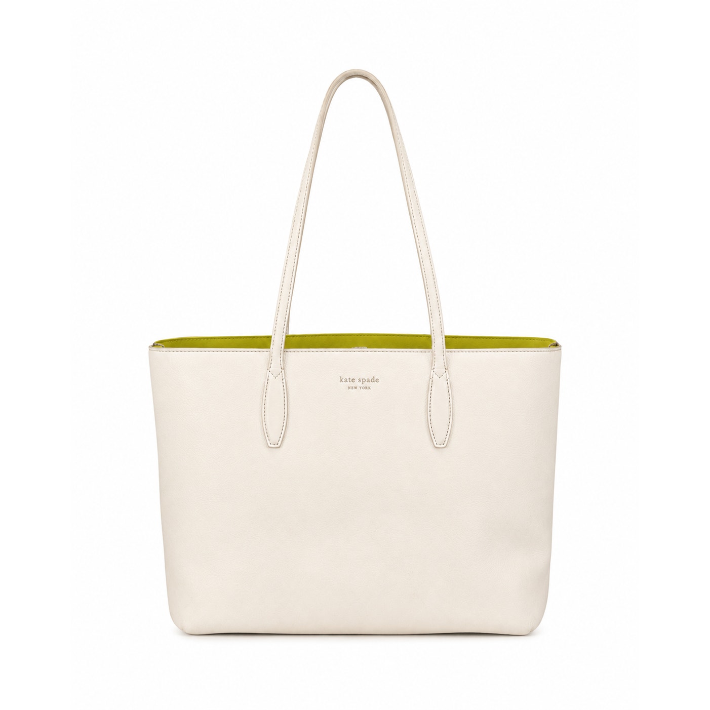 Kate Spade All Day Large Cream Lime Leather Tote Work Bag