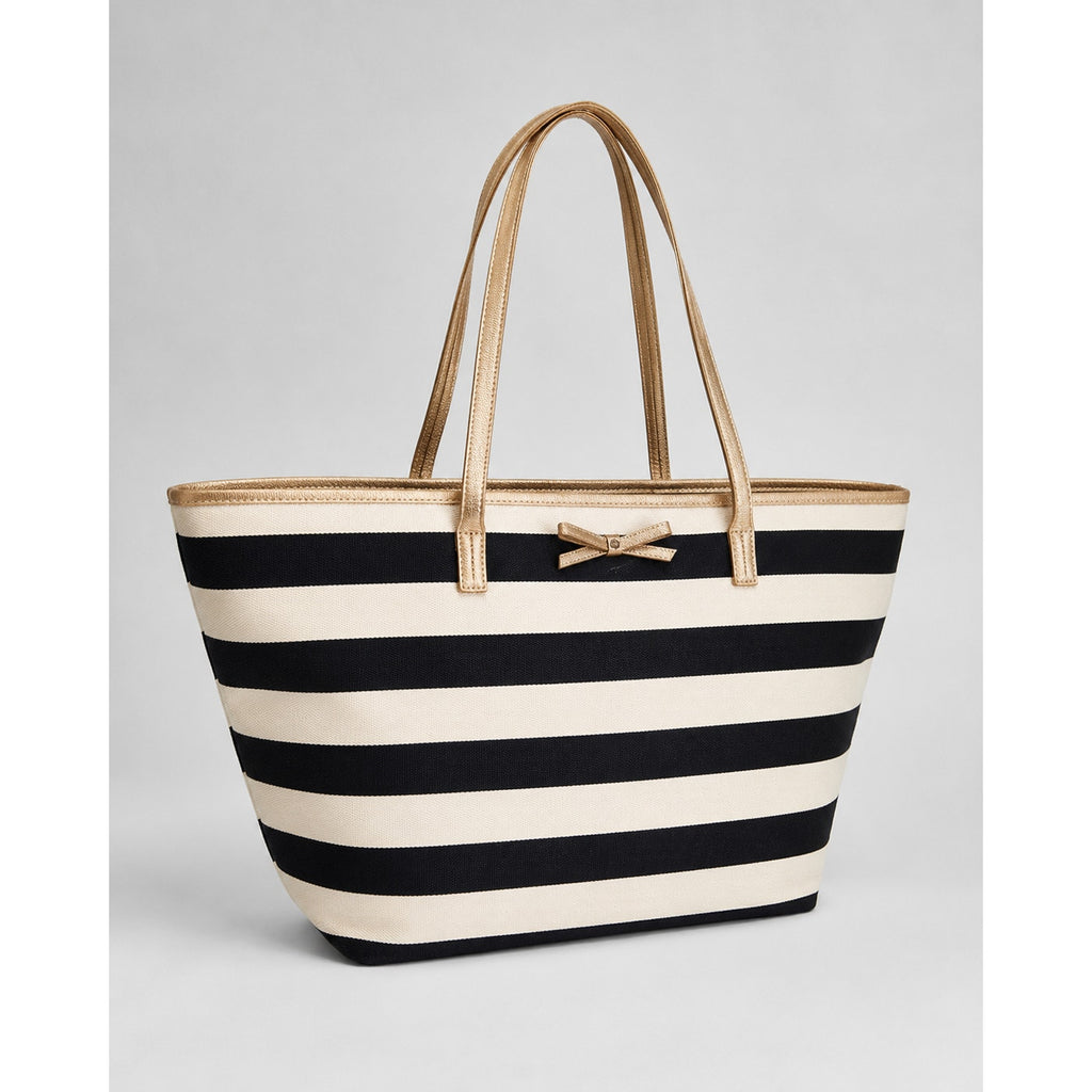 Kate Spade Black White Striped Coated Canvas Bow Tote Bag