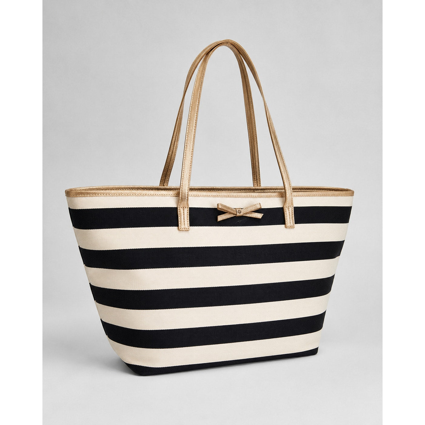 Kate Spade Black White Striped Coated Canvas Bow Tote Bag