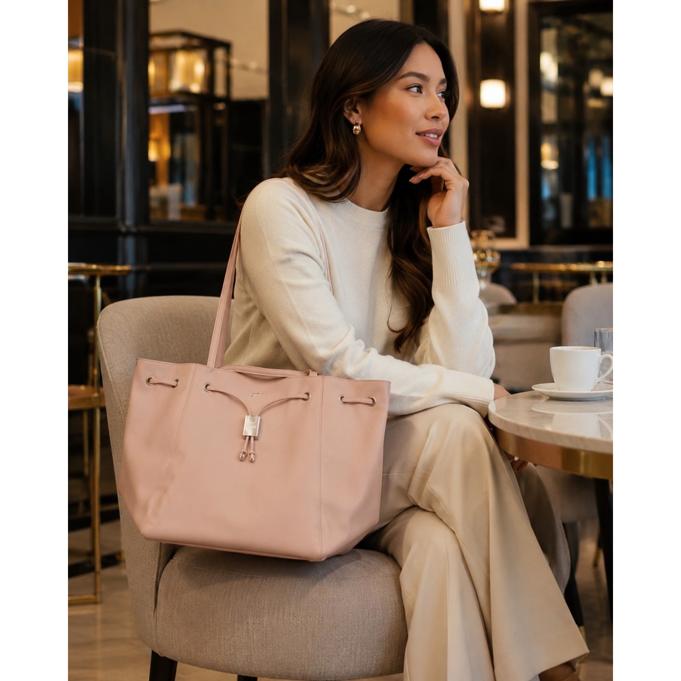 Ralph Lauren Romance Pink Faux Leather Drawstring Bucket Tote NWT