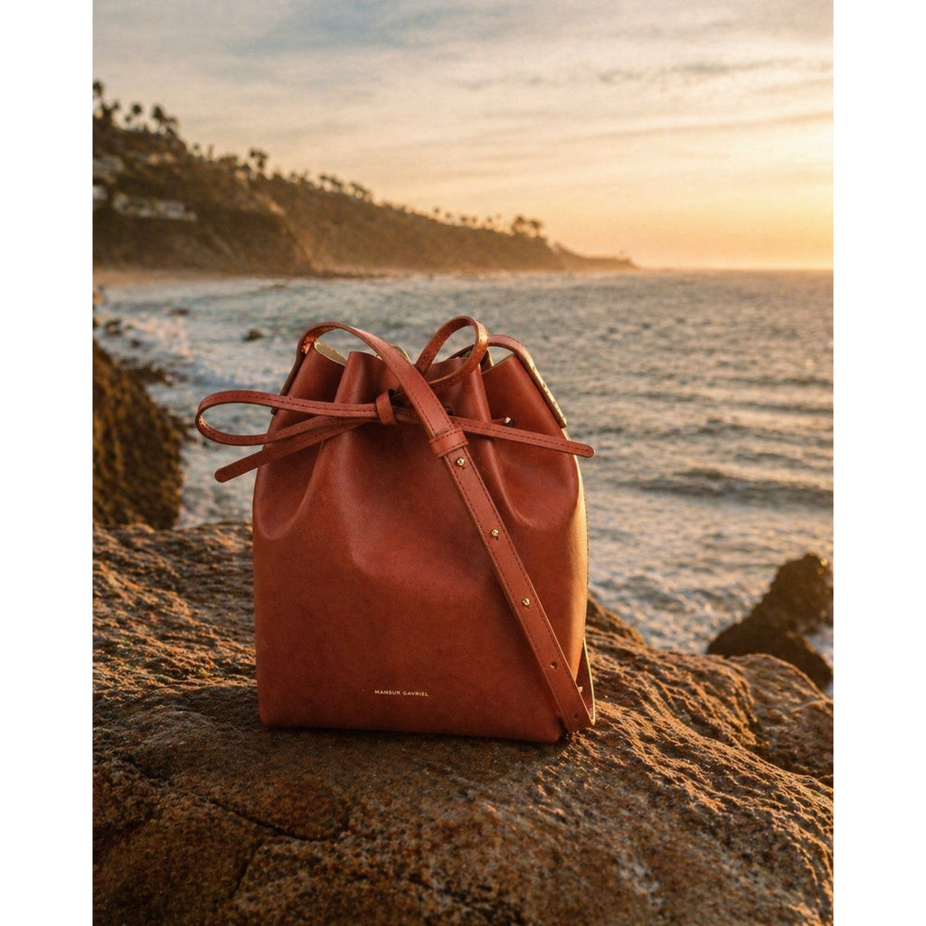 Mansur Gavriel Leather Bucket Bag Brown Drawstring Crossbody