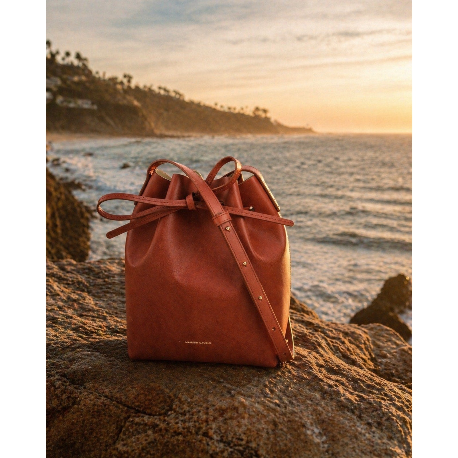 Mansur Gavriel Leather Bucket Bag Brown Drawstring Crossbody
