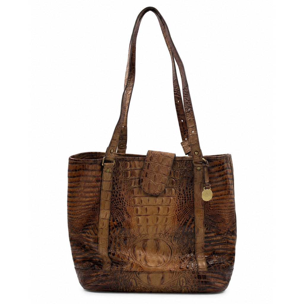 Brahmin Brown Croc Embossed Leather Large Shoulder Tote Gold Hardware