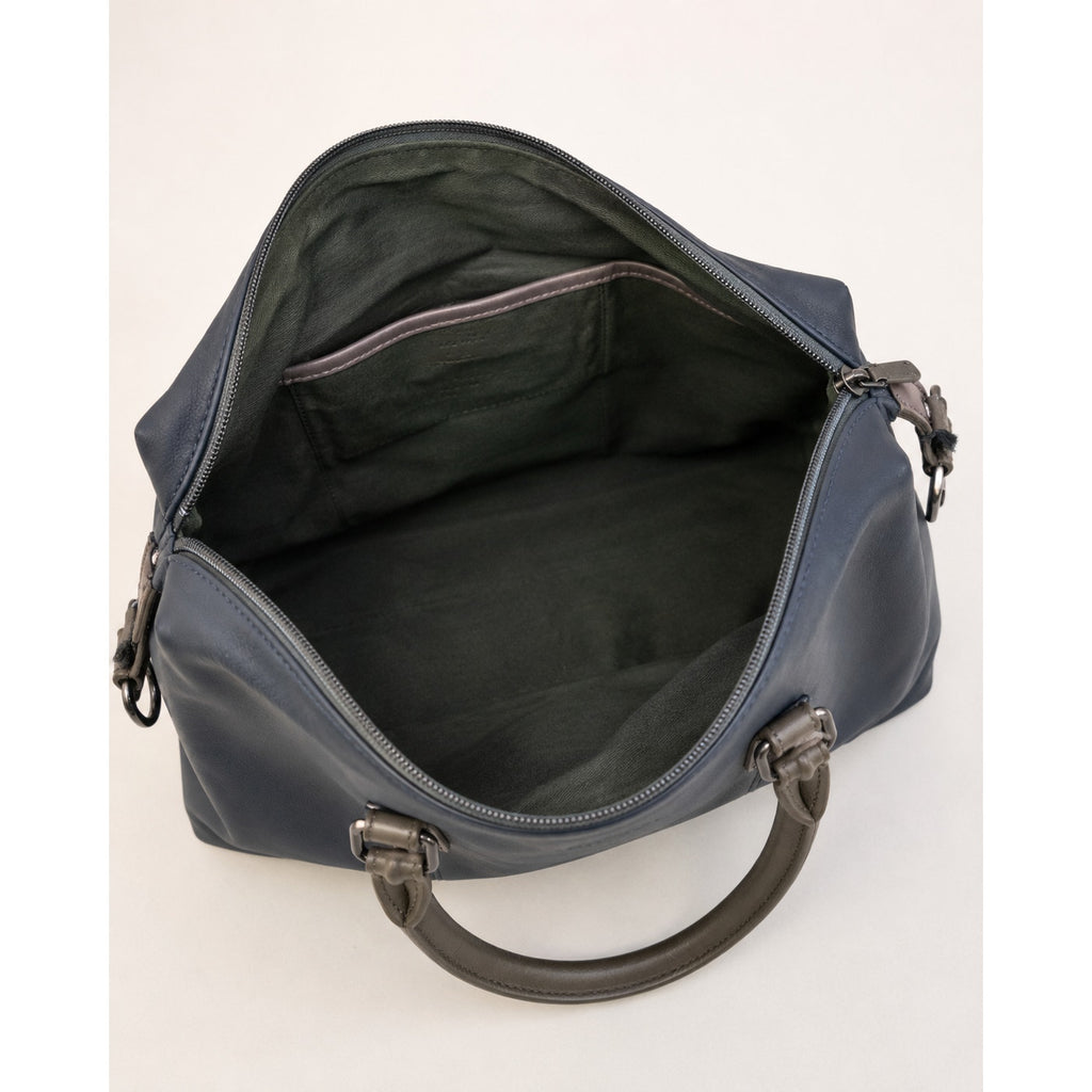 Ted Baker Navy Blue Pebbled Leather Large Tote Gray Handles