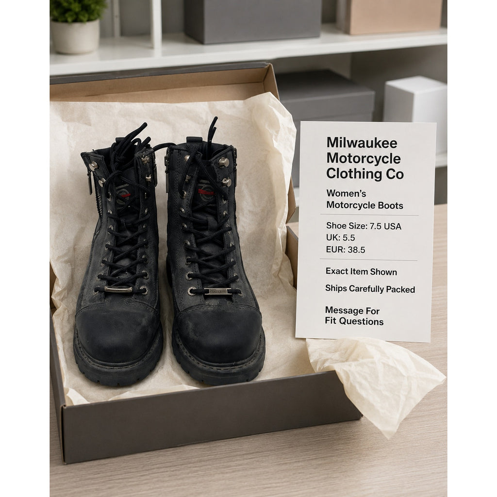 Milwaukee Accelerator MB208 Women's 7.5 Black Leather Motorcycle Boots