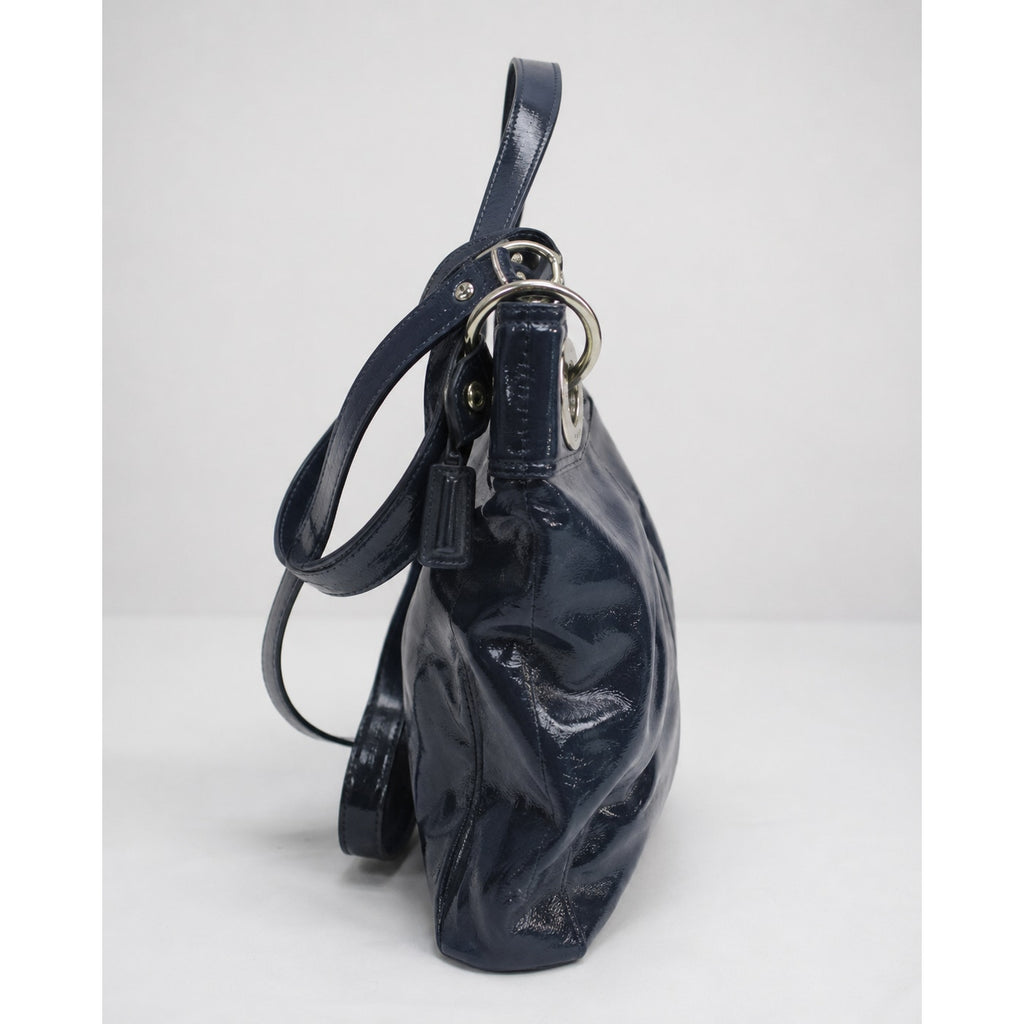Coach Kristin Pleated Patent Leather Hobo Crossbody Shoulder Bag Blue