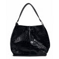 Furla Large Black Croc Embossed Patent Leather Hobo Shoulder Bag