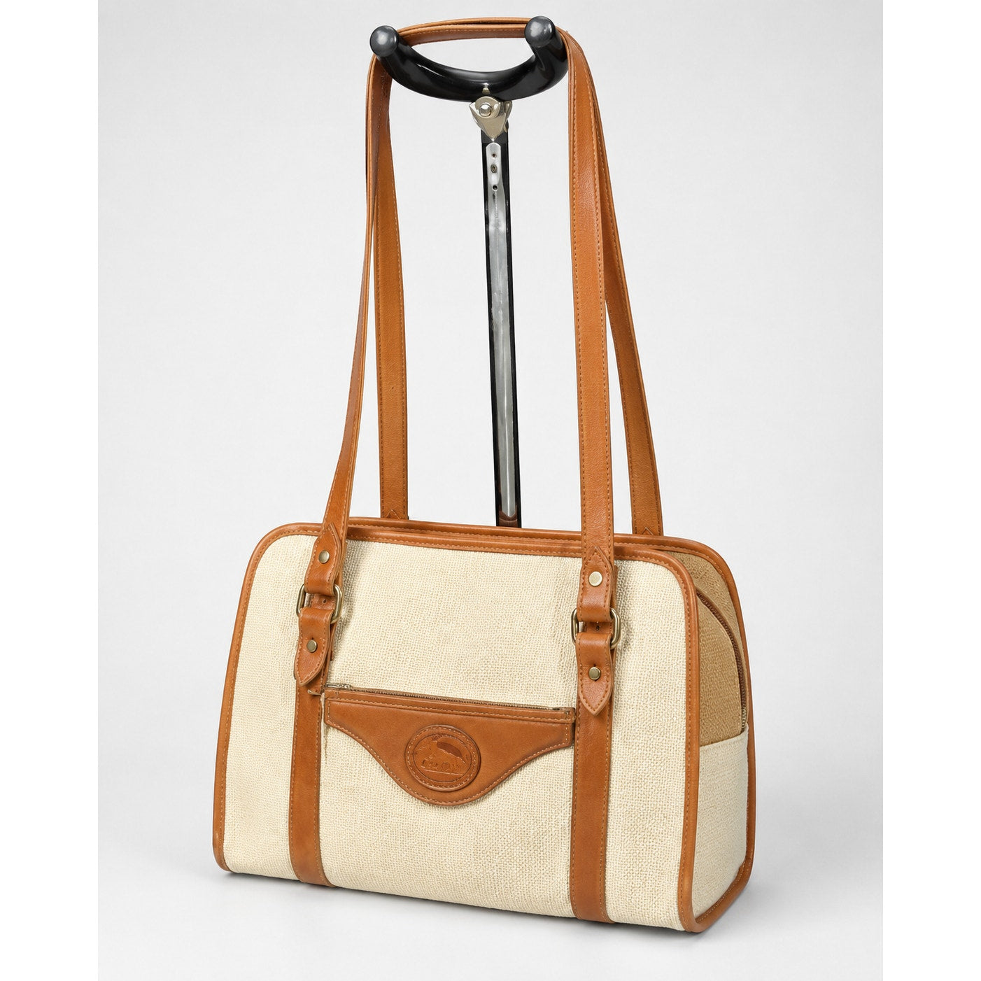 Vintage Dooney & Bourke Cream Tan Canvas Leather Shoulder Bag Made in USA