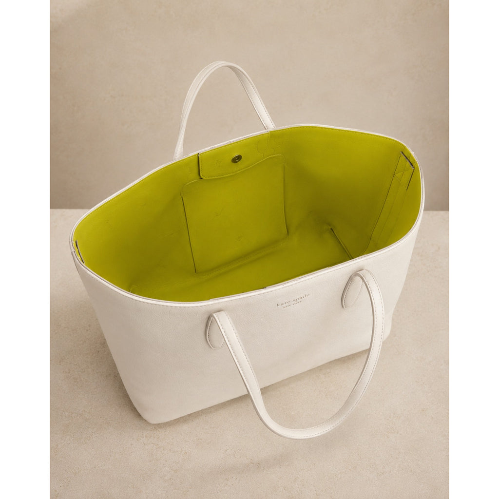 Kate Spade All Day Large Cream Lime Leather Tote Work Bag