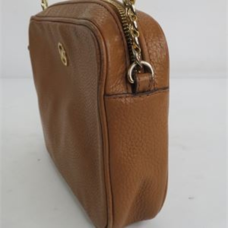 Michael Kors Brown Pebbled Leather Crossbody Bag Gold Chain