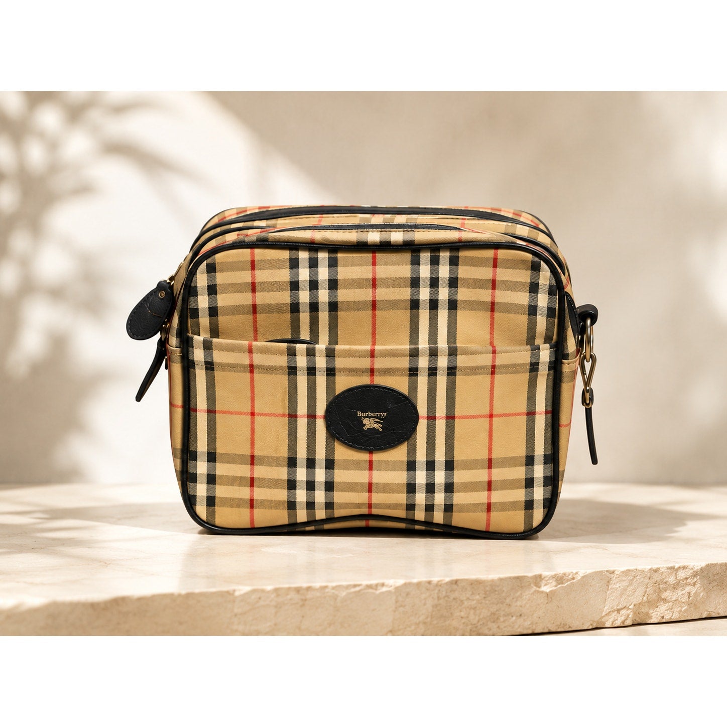 Burberry Nova Check Messenger Bag Coated Canvas Leather Crossbody