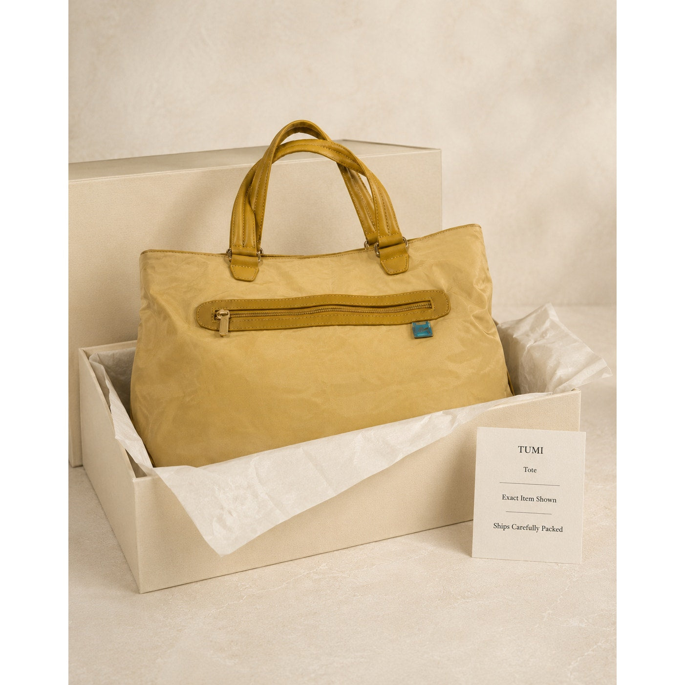Vintage TUMI Beige Ballistic Nylon 25 in Travel Tote Leather Trim Pouch