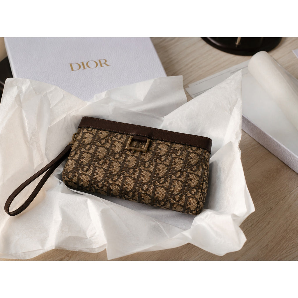 Christian Dior Vintage Trotter Monogram Canvas Clutch Bag Brown Beige