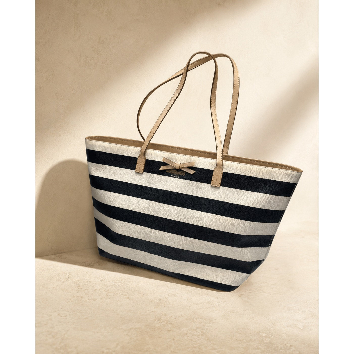 Kate Spade Black White Striped Coated Canvas Bow Tote Bag
