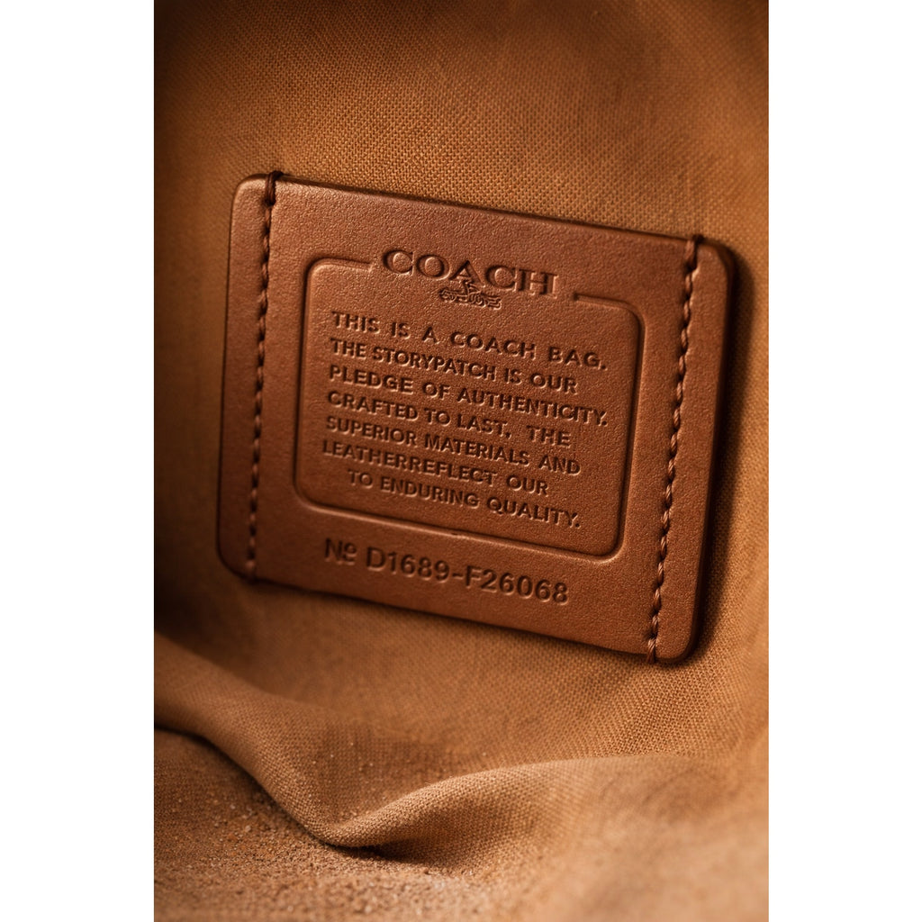 Authentic Coach Gallery Tote shoulder bag in khaki signature canvas with chalk leather trim and gold tone hardware