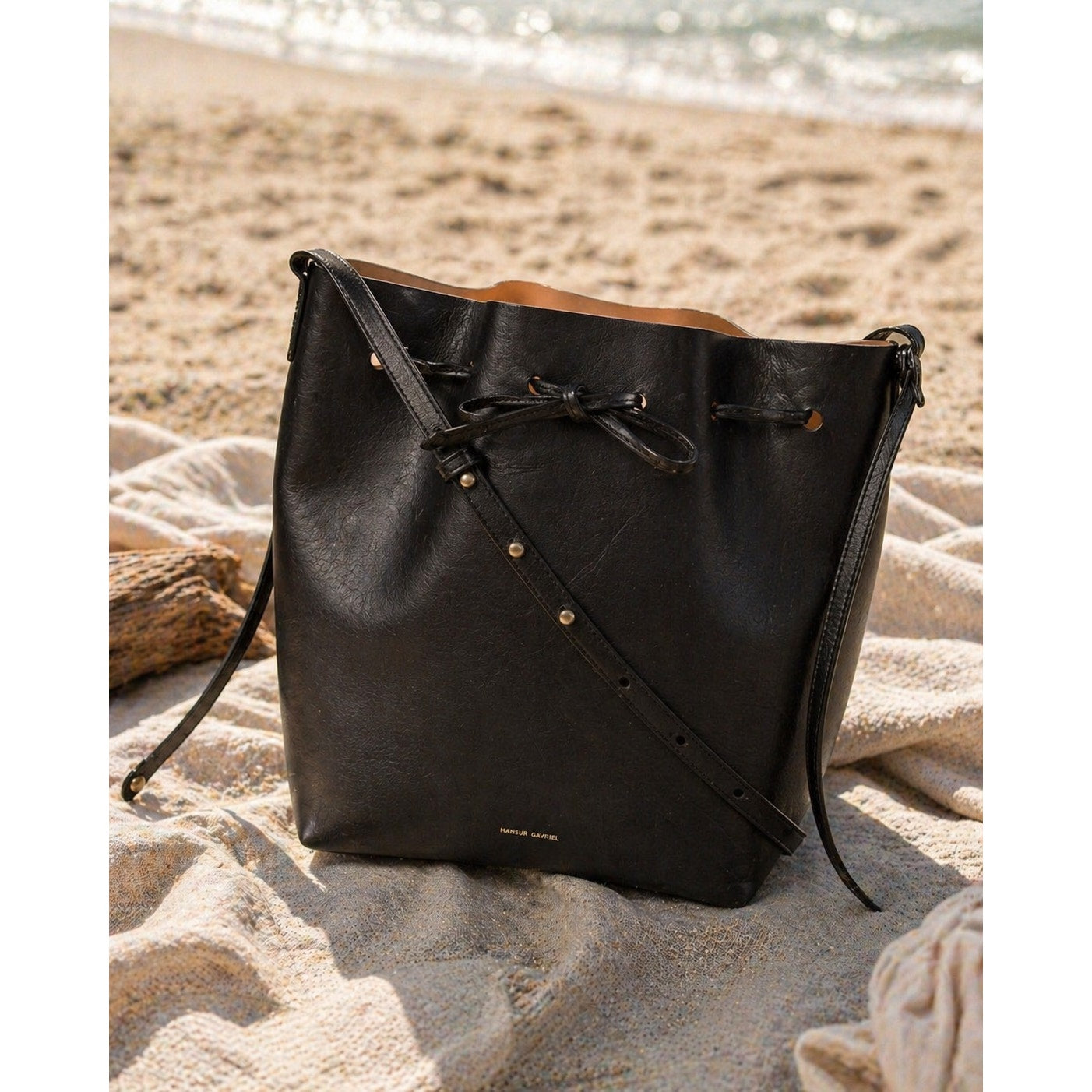 Mansur Gavriel Bucket Bag Black Leather Drawstring Shoulder Crossbody