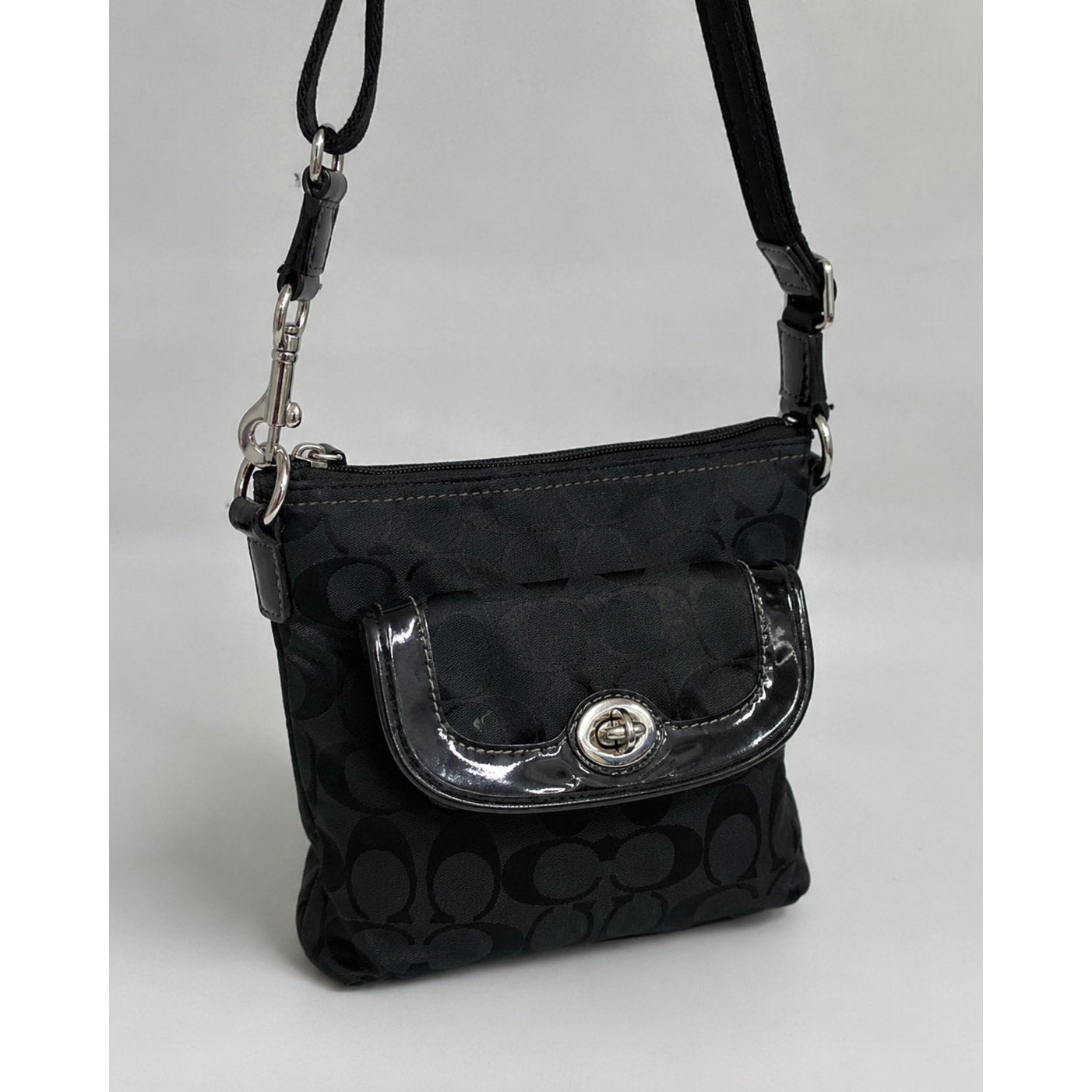 Coach Penelope Signature Jacquard Turnlock Crossbody Black Y2K