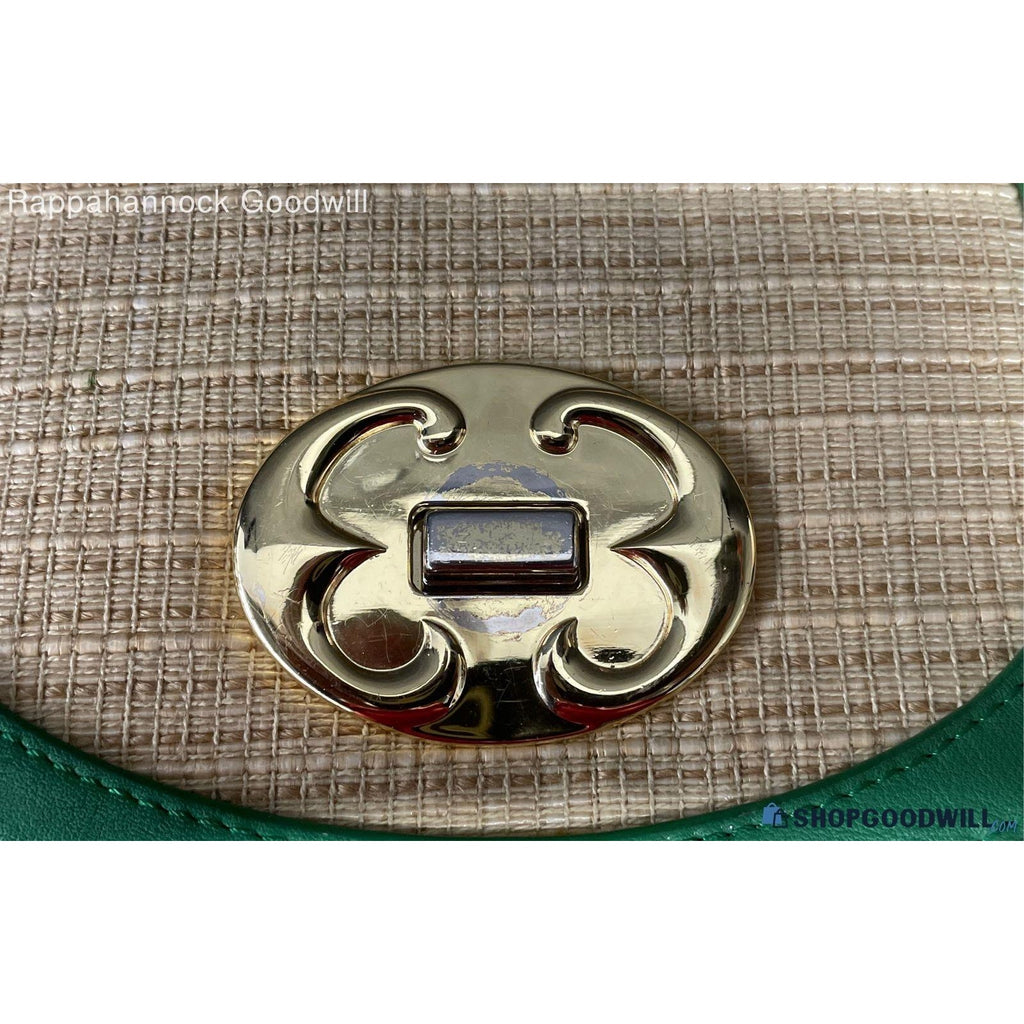 Emma Fox New Port Green Leather Woven Flap Crossbody Bag