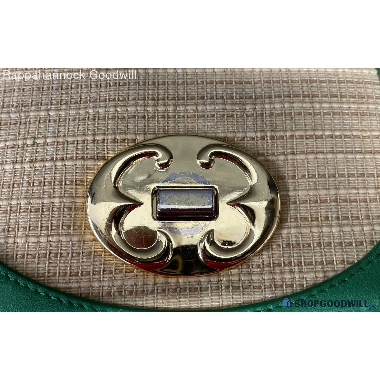 Emma Fox New Port Green Leather Woven Flap Crossbody Bag
