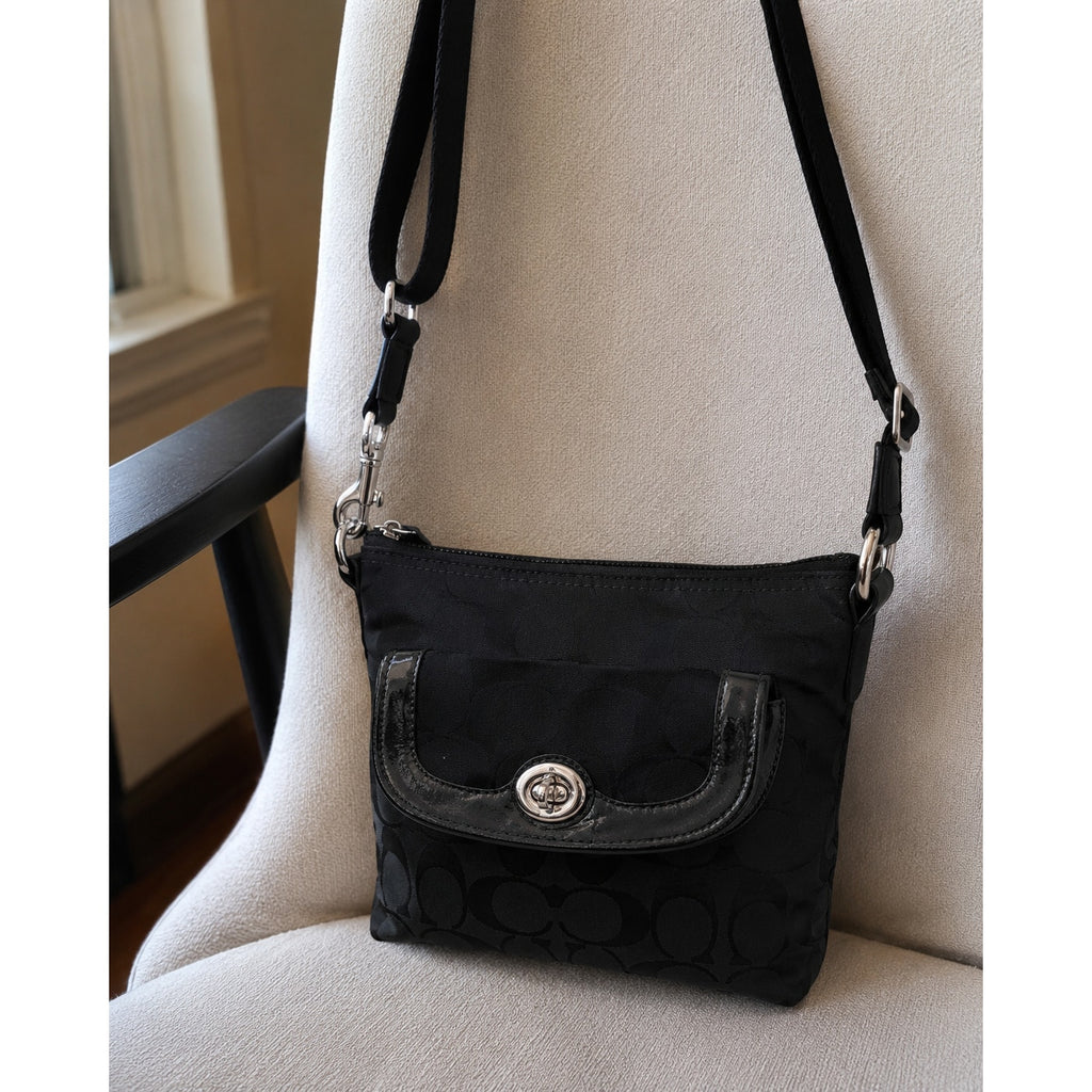 Coach Penelope Signature Jacquard Turnlock Crossbody Black Y2K