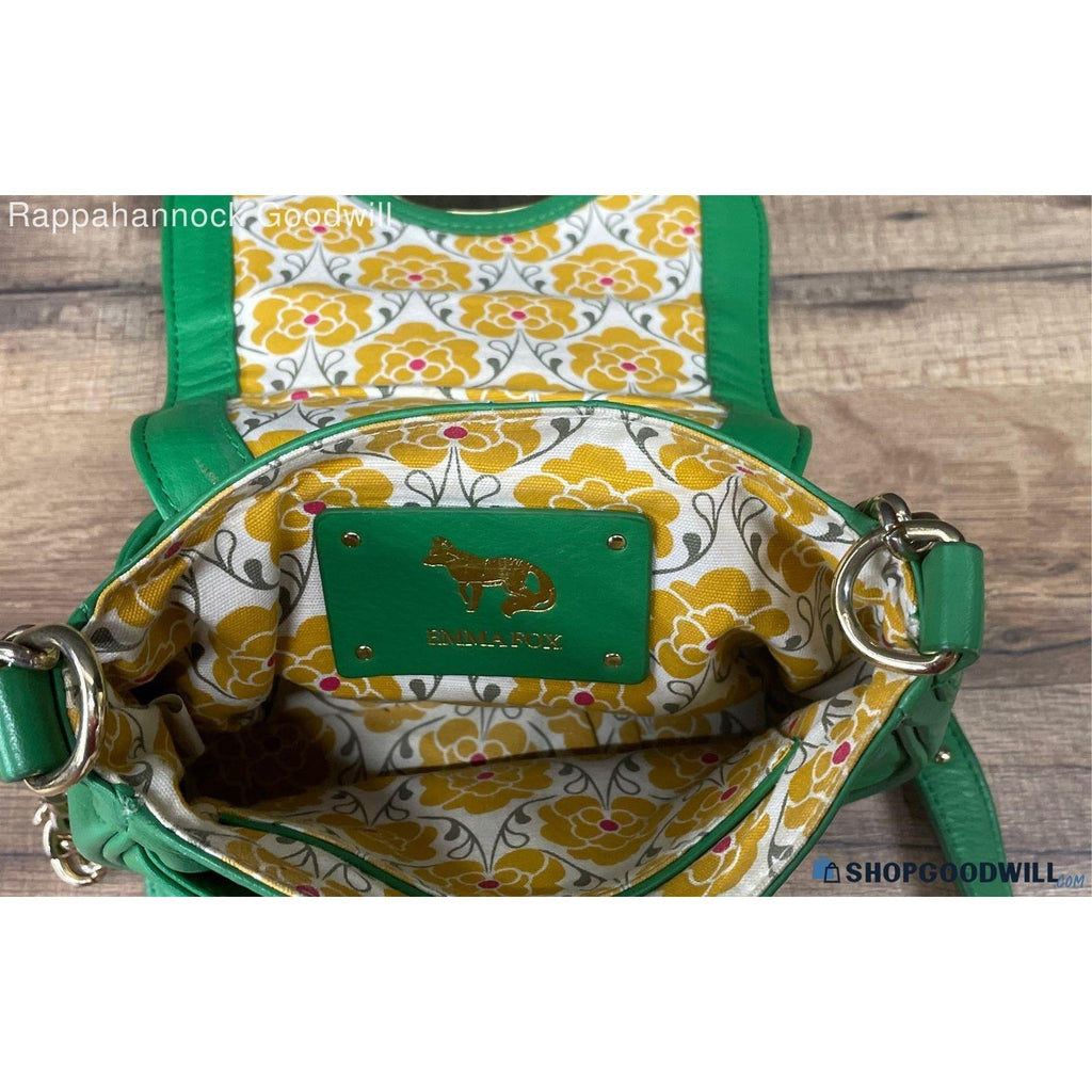Emma Fox New Port Green Leather Woven Flap Crossbody Bag
