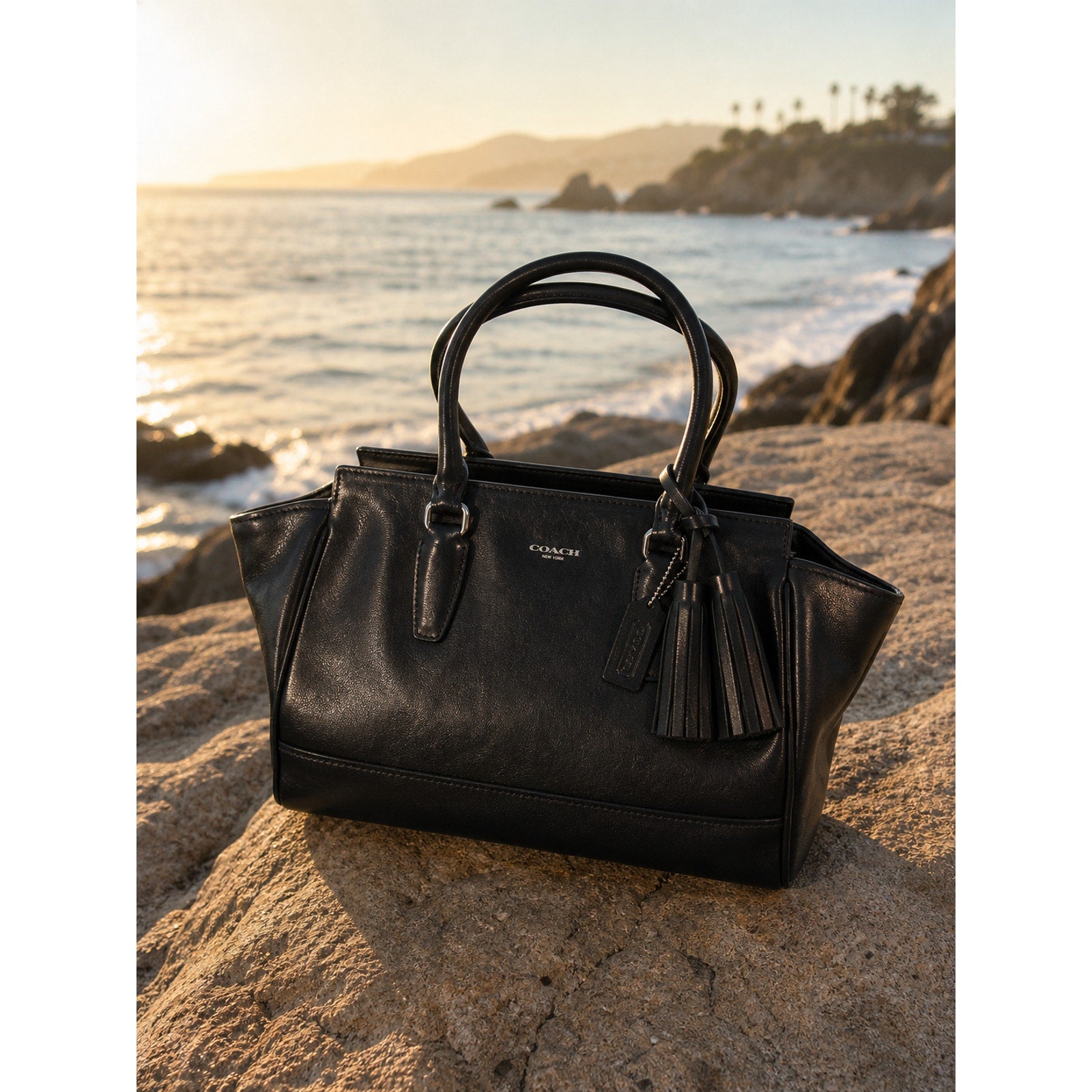 Coach Legacy Candace Black Leather Tote Bag Tassel Satchel