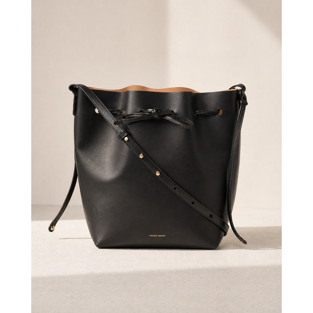 Mansur Gavriel Bucket Bag Black Leather Drawstring Shoulder Crossbody
