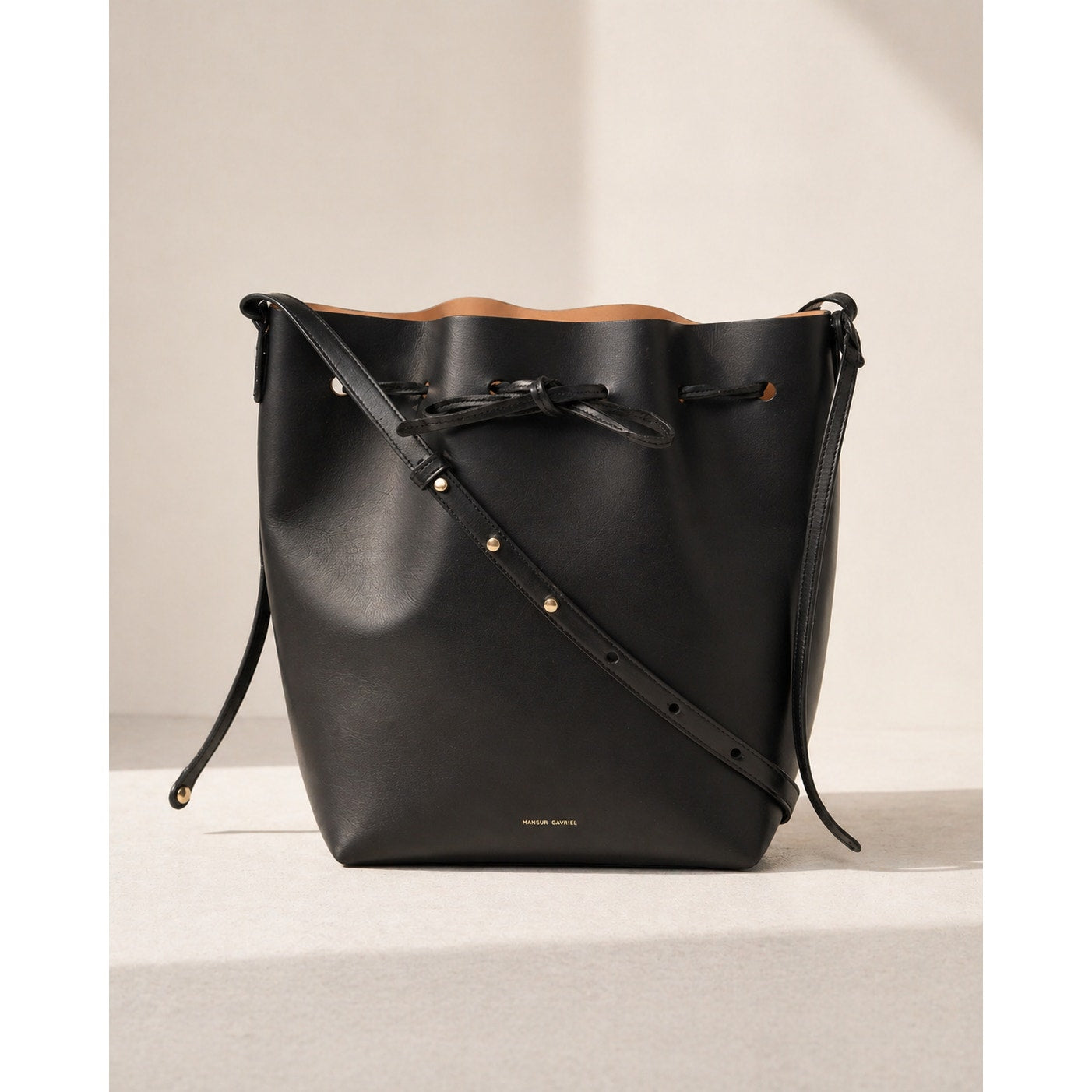 Mansur Gavriel Bucket Bag Black Leather Drawstring Shoulder Crossbody