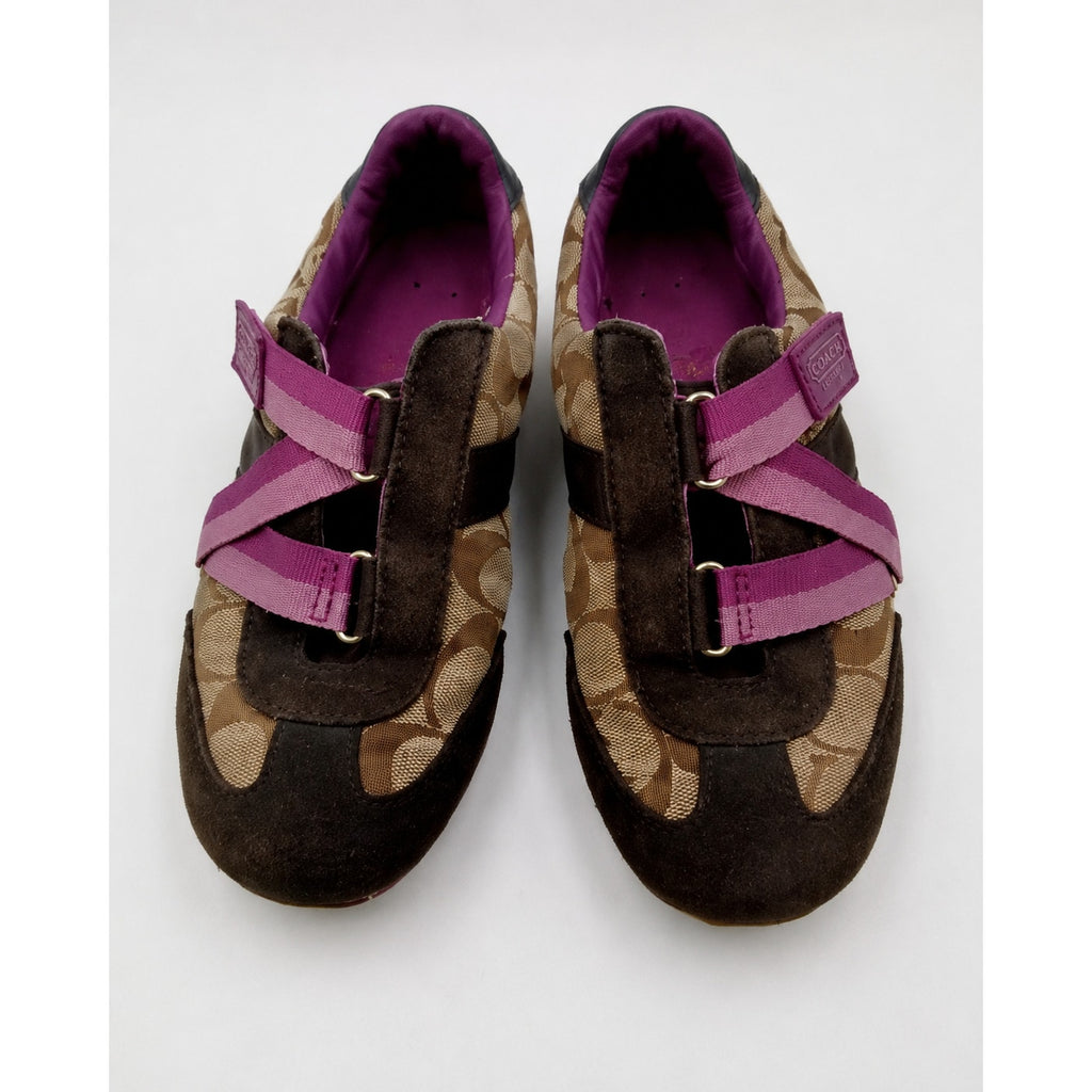 Coach Juli Mary Jane Sneakers Women 6M Brown Signature Canvas Pink Y2K